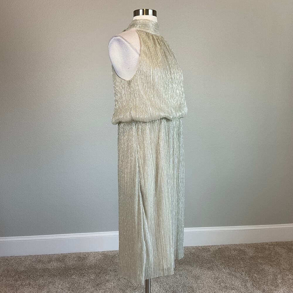 Adrianna Papell Gold Cocktail Dress Metallic Sleeveless A-Line Halter Size 10 - Picture 4 of 10